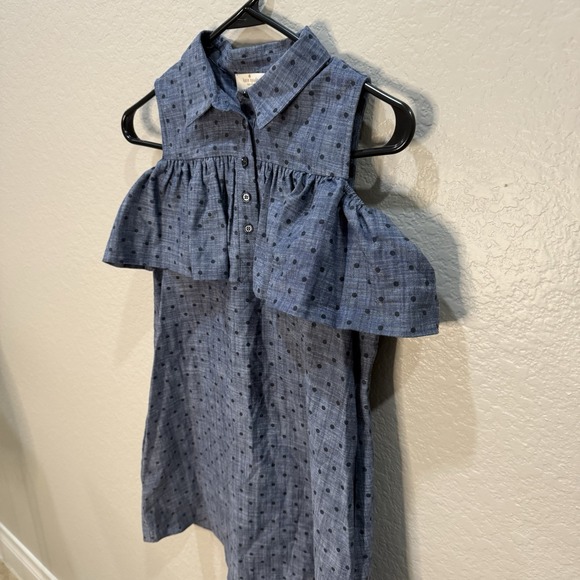 Kate Spade Ruffle Cold Shoulder Chambray Polka Dot Dress Girls Size 10 - Picture 4 of 10